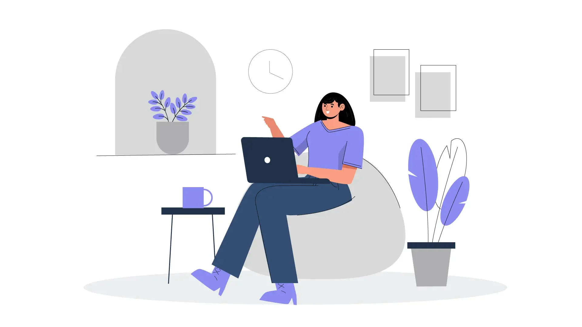 Flat Design Illustration of a Character Working from a Cozy Home Setup